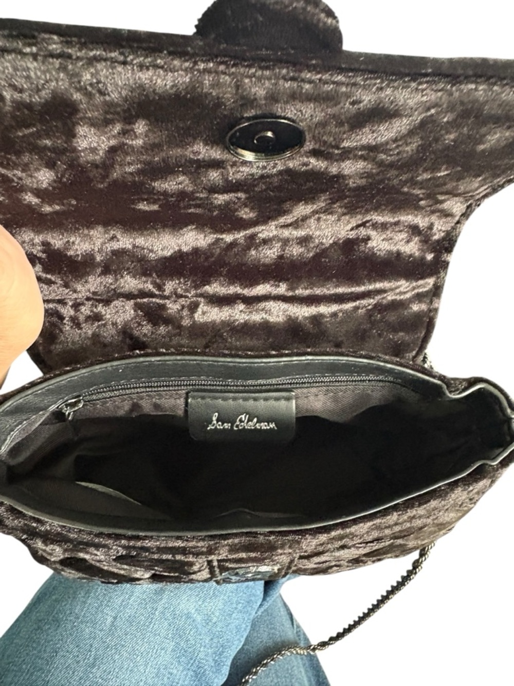 Sam Edelman Black Quilted Velvet Satchel with Jeweled Buckle - Picture 5 of 6
